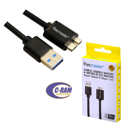 Cable USB-A 3 0 A Micro-B Hi-Speed 1mts Negro 
