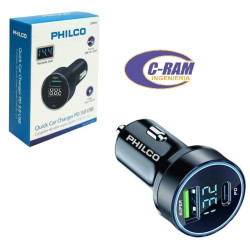 Cargador Auto Doble USB Con Pantalla Led Philco