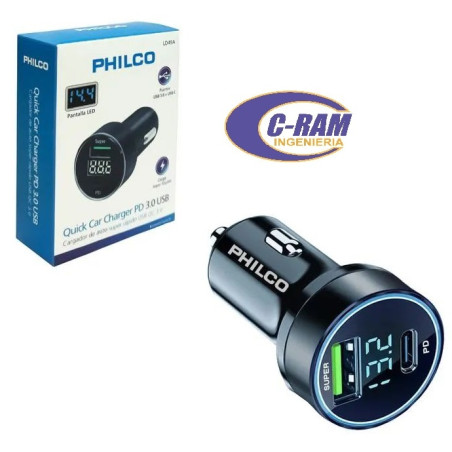Cargador Auto Doble USB Con Pantalla Led Philco