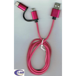 Cable Datos Carga USB-A a Micro USB  USB-C Rosado