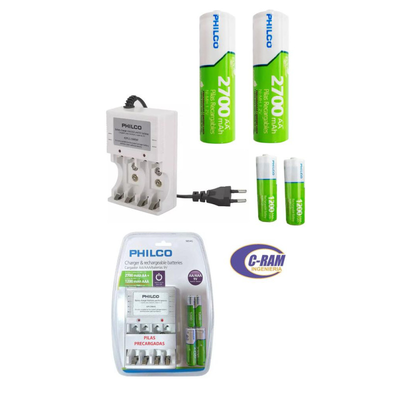 Cargador Para AA/AAA Bateria 9V Con Pilas 2AA-2AAA
