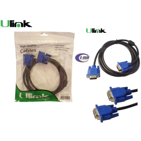 Cable VGA 1 8Mt  Filtro  Nikel Conector Azul Ulink