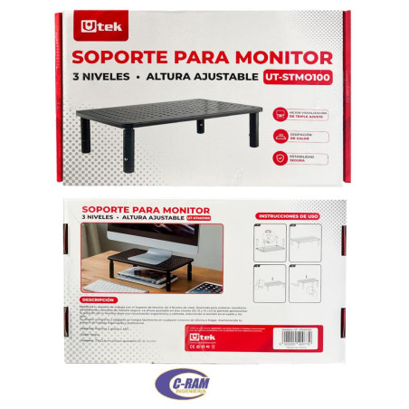 Soporte Para Monitor Ajustable  3 Niveles  Utek