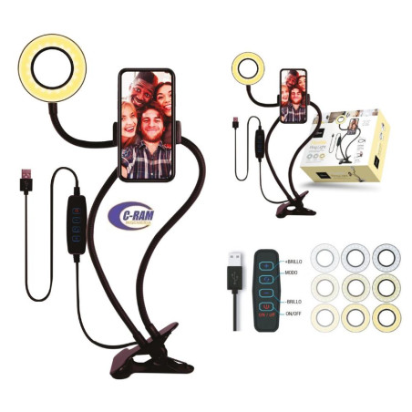 Aro de Luz Porta Celular Soporte Clip Mlab