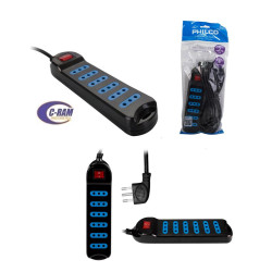Alargador 6 Tomas 5Mts Switch On/Off Negro Philco