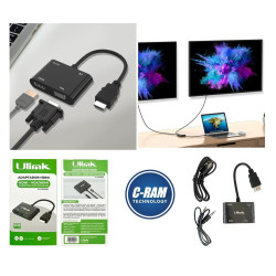 Conversor HDMI a HDMI  VGA  Audio  Micro USB Ulink