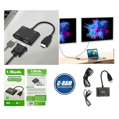 Conversor HDMI a HDMI  VGA  Audio  Micro USB Ulink