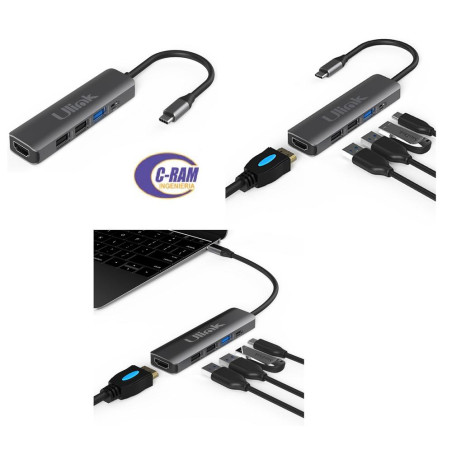 Adaptador Hub USB C A 5 en 1 3USB  1 HDMI Ulink
