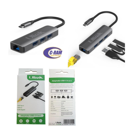 Adaptador Hub USB C a 4 en 1 Ulink