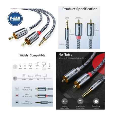 Cable Stereo Plug 3 5mm A 2RCA Macho 3Mts Essager