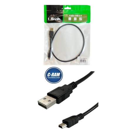 Cable USB 2 0 A Mini USB B 5 Pines 0 5Mts Ulink 
