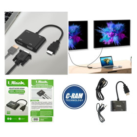 Conversor HDMI a HDMI  VGA  Audio  Micro USB Ulink