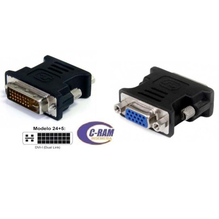 Adaptador de video DVI-I macho 24 5 a VGA Hembra