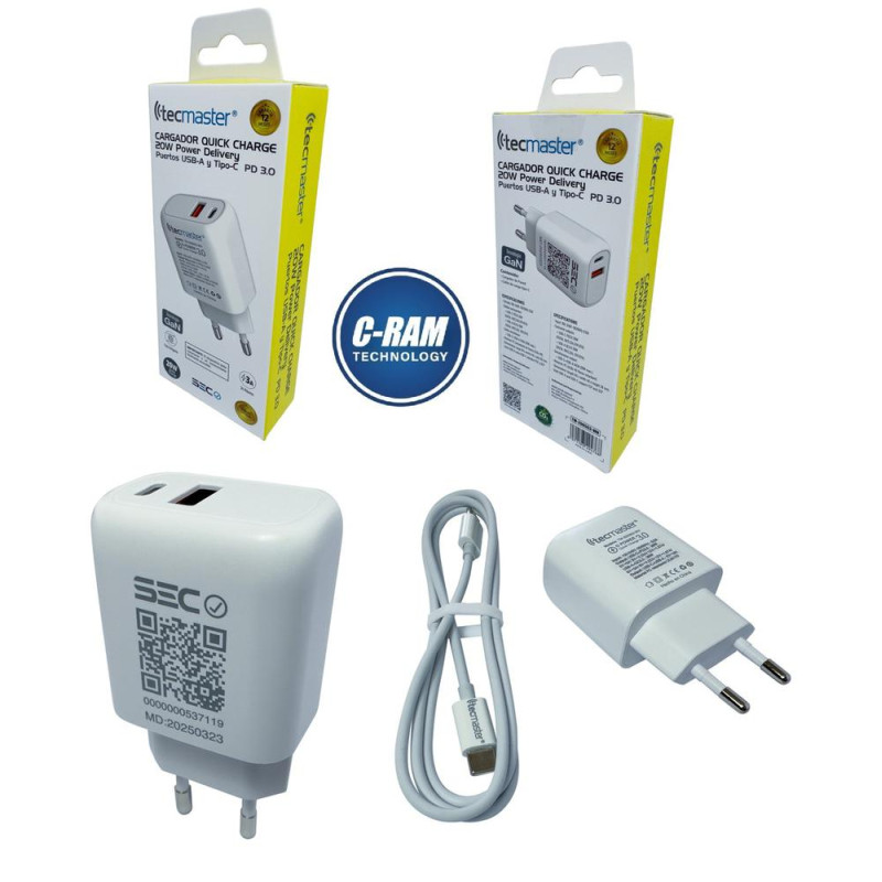 Cargador Pared Quick Charge 20W 3A USB-A-C