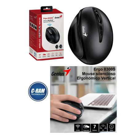 Mouse Inalámbrico Genius Ergo 8300S Vertical 1600D