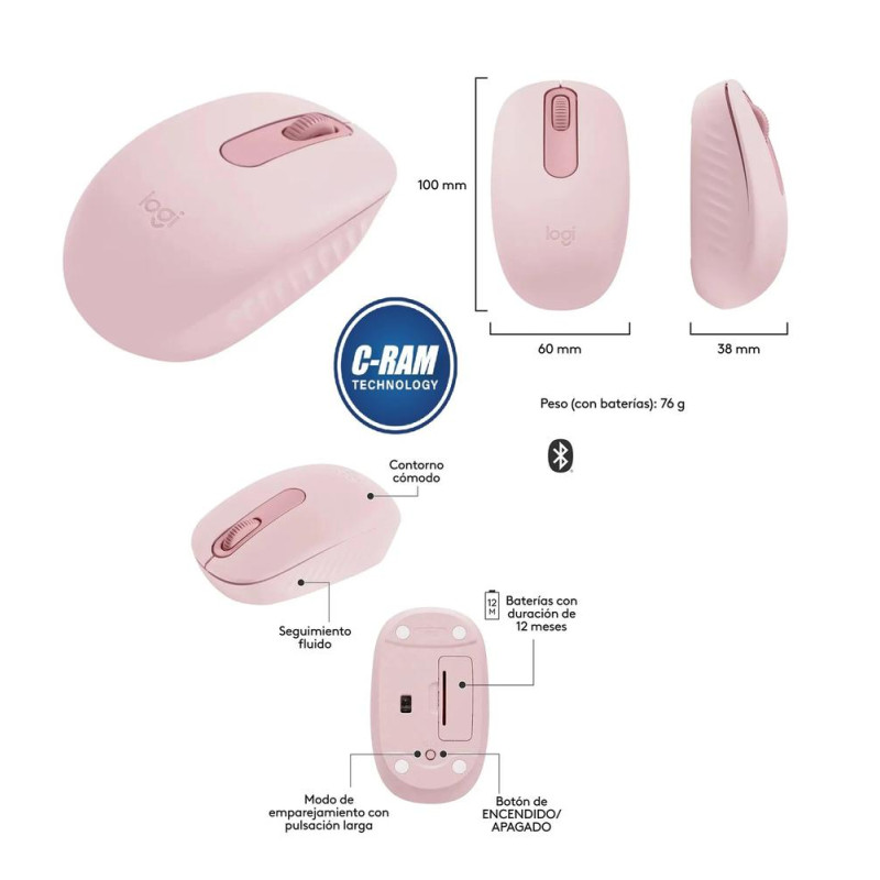 Mouse Inalámbrico Logitech M196 Bluetooth Rosa