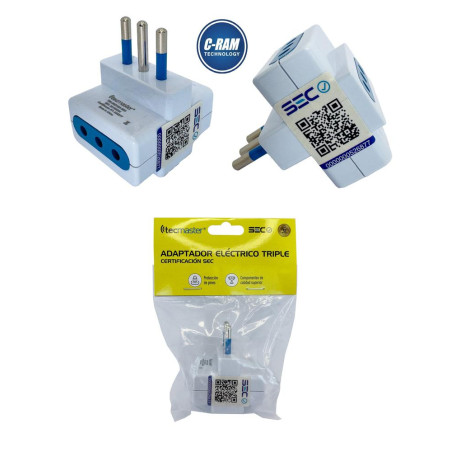 Enchufe Adaptador Eléctrico Triple Tecmaster 250V 