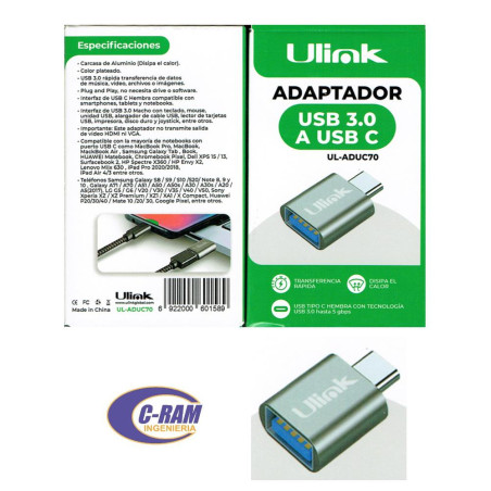 Adaptador USB-A 3 0 Macho a USB-C Hembra Ulink