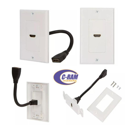 Placa Muro 1 Puerto  HD Tv 2 0 4K HDMI H/H 10 cm