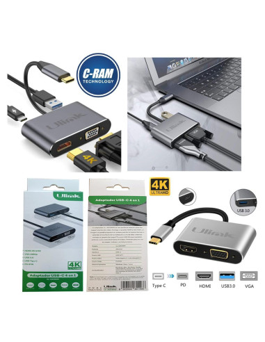 Adaptador Hub Multipuertos USB C a 4 en 1 Ulink