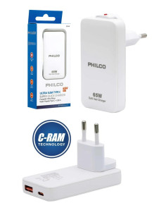 Cargador Pared 65W Dual Ultra Plano USB-A y USB C