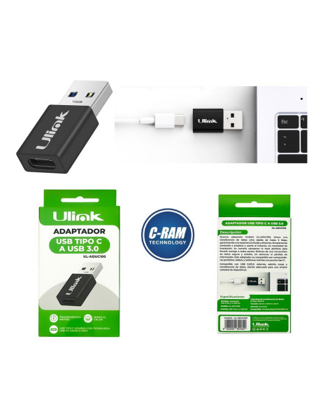 Adaptador USB-A 3 0 Macho a USB-C Hembra Ulink