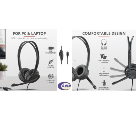 Audífono Mauro Conexión Usb Pc Laptop 2 5 Mt Trust