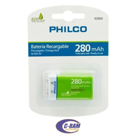 1 Pilas Recargable Precargada 9V 280mAh Philco