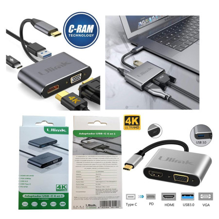 Adaptador Hub USB C a 4 en 1 Ulink