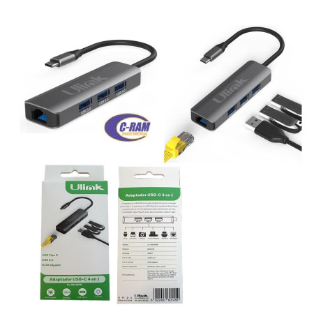 Adaptador Hub USB C a 4 en 1 Ulink