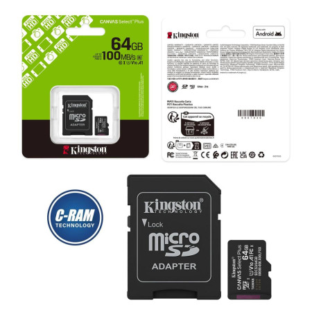 MicroSD 64GB Kingston Canvas Select Plus A1 150MB