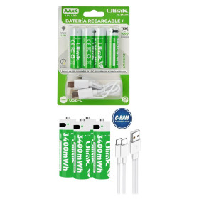Pilas Recargable 4xAA Carga USB-C de 3400mWh Ulink