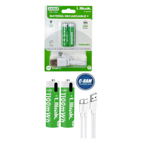 Pilas Recargable 2xAAA Carga USB-C de 1100mW Ulink