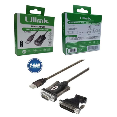Cable USB-A 2 0 a Serial DB9/DB25 1 5Mts Ulink