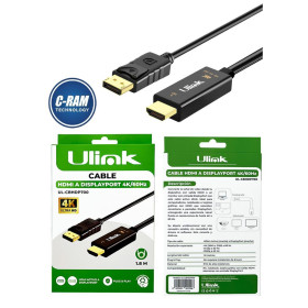 Conversor HDMI a DisplayPort 4K/60Hz 1 8Mts Ulink