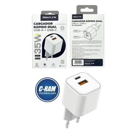 Cargador Rápido Bestlink 35W GaN Dual USB-C USB-A