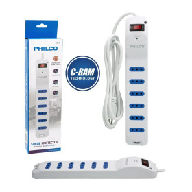 Alargador Multiple 6 Tomas 1 5mts Blanco Philco