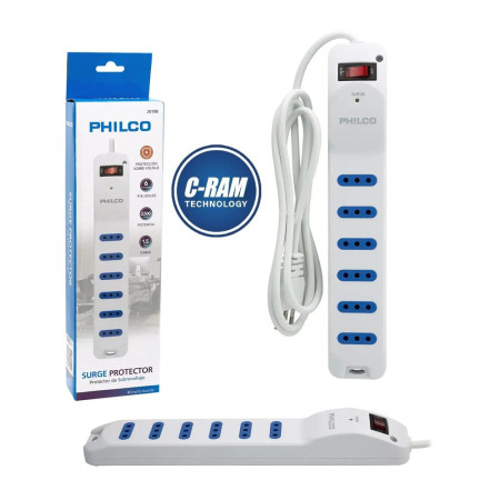 Alargador Multiple 6 Tomas 1 5mts Blanco Philco