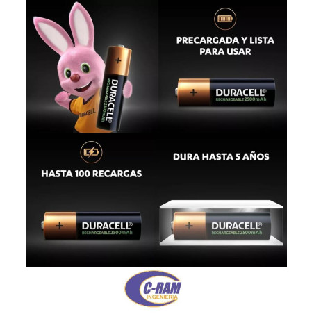 4 Pila Recargable AAx4 2500mAh Duracell