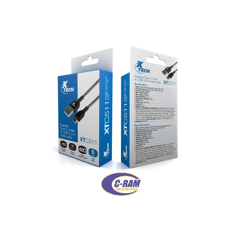 Cable Trenzado USB-A A USBC 1 8Mts Xtech