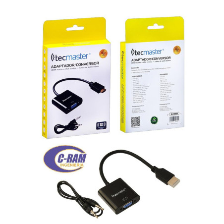 Conversor HDMI Macho a VGA Hembra Y Audio Jack 3 5