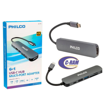 Adaptador Hub Multipuertos USB C a 6 en 1 Philco