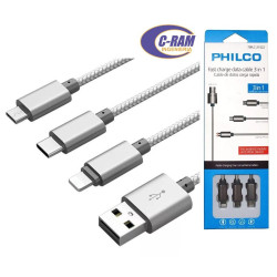 Cable de Carga Rápida 3 en 1  2 1A  1 2Mts Philco 