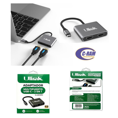 Adaptador Multipuerto USB-C Macho a 2 HDMI Hembra