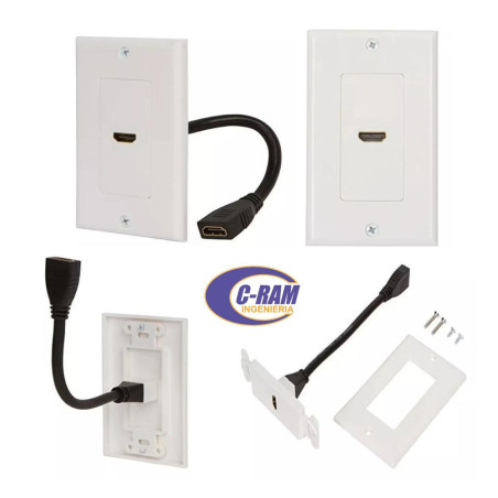 Placa Muro 1 Puerto  HD Tv 2 0 4K HDMI H/H 18Cms