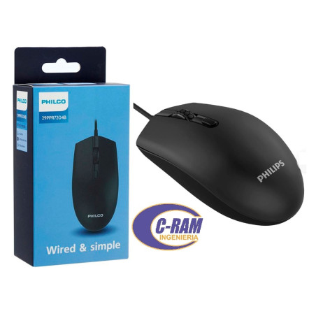 Mouse Alámbrico SPK7204  USB  Negro  Philco