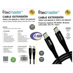 Cable Carga y Datos USB-C a USB-C 2 5Mts Negro   